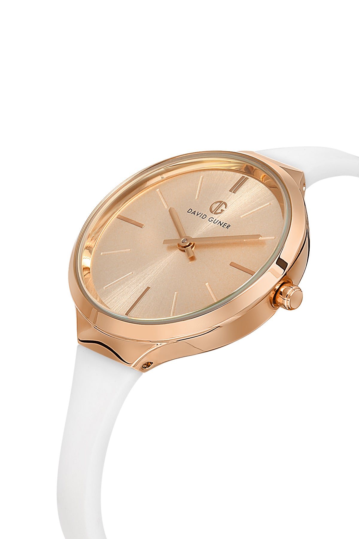 DAVID GUNER Rose Renk Kaplamalı Beyaz Silikon Kordonlu Kadın Kol Saati - DG-8605LD-E5