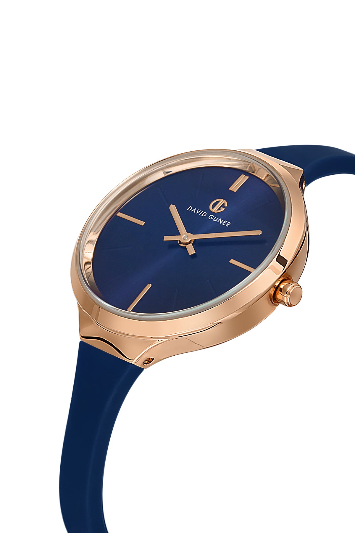 DAVID GUNER Rose Renk Kaplamalı Lacivert Kadranlı Lacivert Silikon Kordonlu Kadın Kol Saati - DG-8605LD-T3