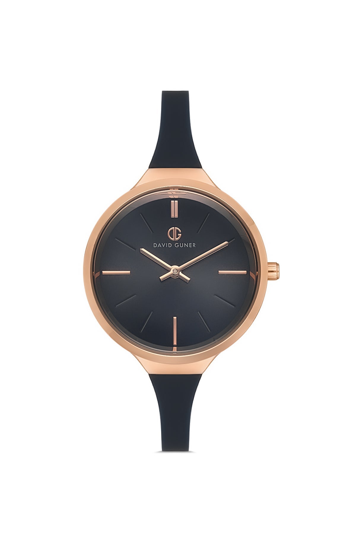 DAVID GUNER Rose Renk Kaplamalı Siyah Kadranlı Siyah Silikon Kordonlu Kadın Kol Saati - DG-8605LD-R2