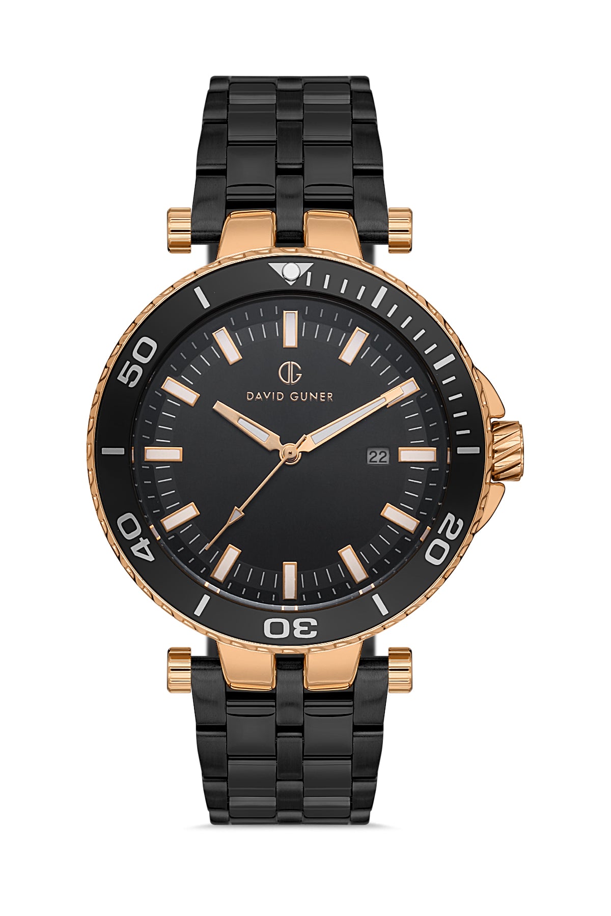 DAVID GUNER Rose Siyah Kaplamalı Siyah Kordonlu Takvimli Erkek Kol Saati - DG-8393GA-R2