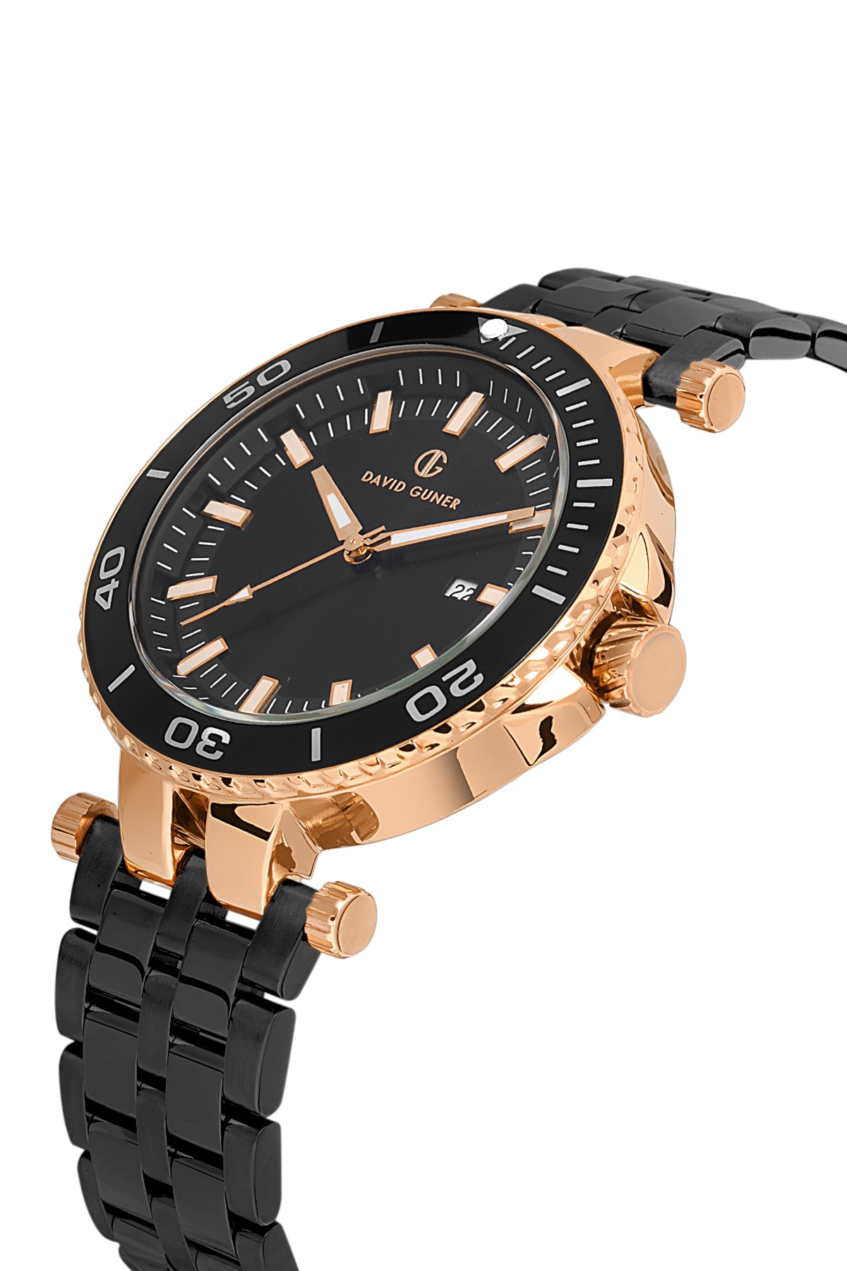 DAVID GUNER Rose Siyah Kaplamalı Siyah Kordonlu Takvimli Erkek Kol Saati - DG-8393GA-R2