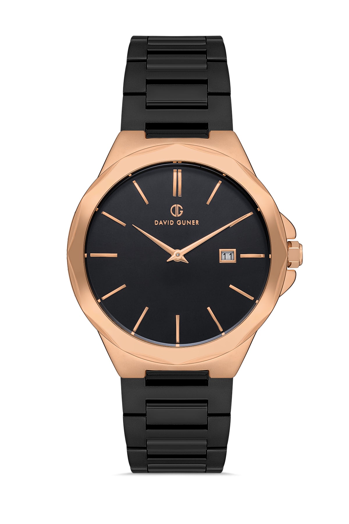 DAVID GUNER Rose Plating Men's Watch with Black Dial and Black Band