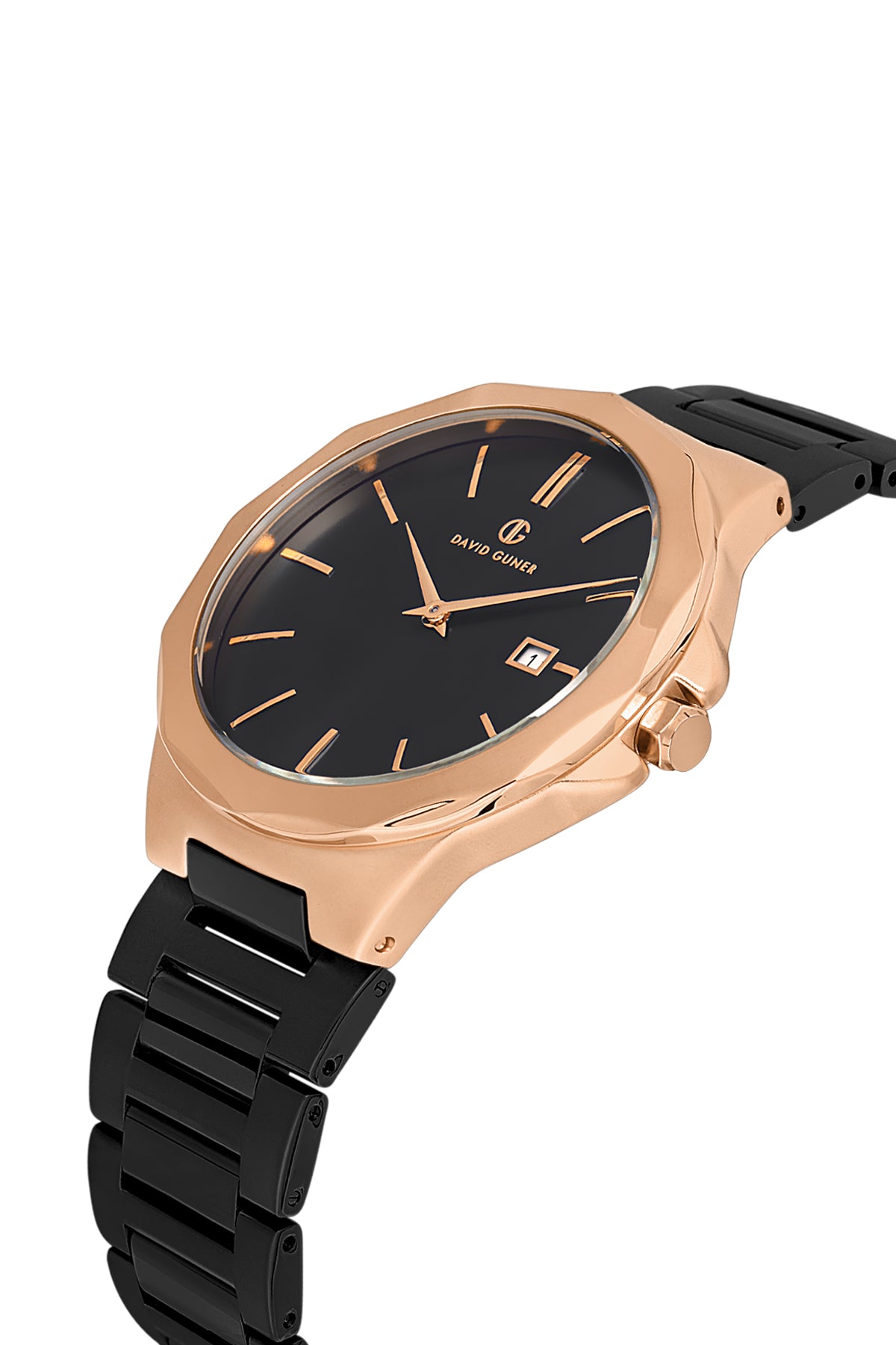 DAVID GUNER Rose Plating Men's Watch with Black Dial and Black Band