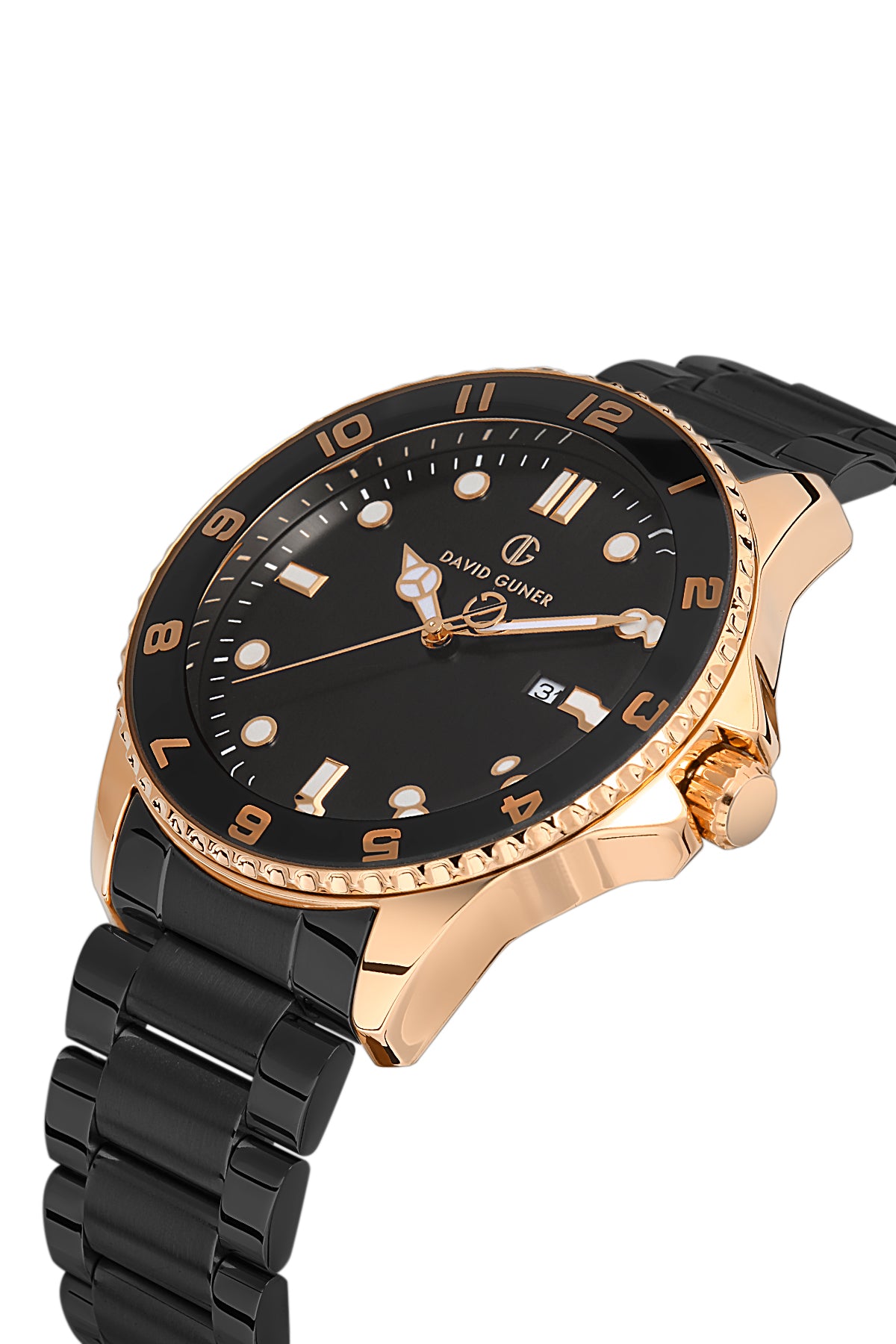 DAVID GUNER Rose Siyah Kaplama Siyah Kadranlı Takvimli Paslanmaz Masif Çelik Erkek Kol Saati - DG-8461GA-R2