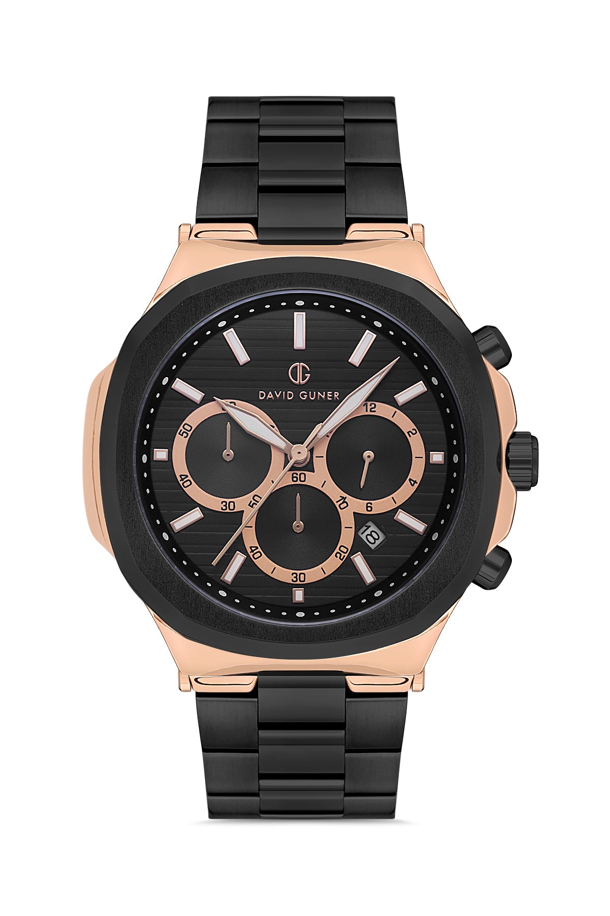 DAVID GUNER Rose Kaplama Siyah Kadranlı Paslanmaz Masif Çelik Erkek Kol Saati - DG-8522GA-R2