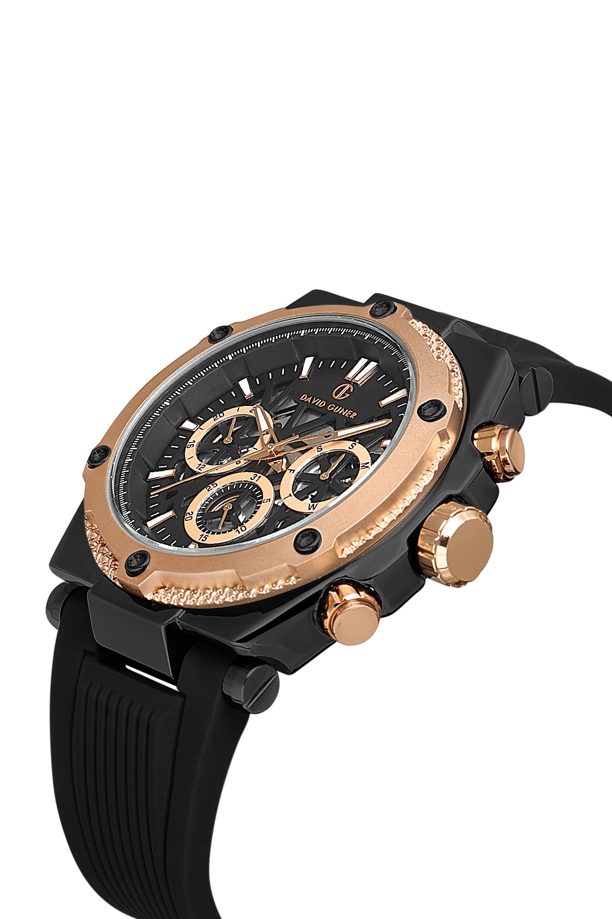 DAVID GUNER Gun Kaplamalı Siyah Silikon Kordonlu Multi Fonksiyonlu Erkek Kol Saati - DG-8641GD-R2