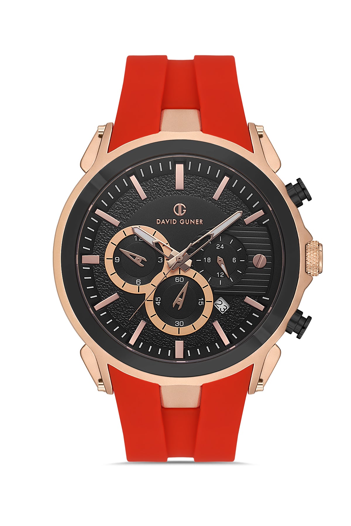 David Guner Rose Black Coated Men's Watch with Red Silicone Band