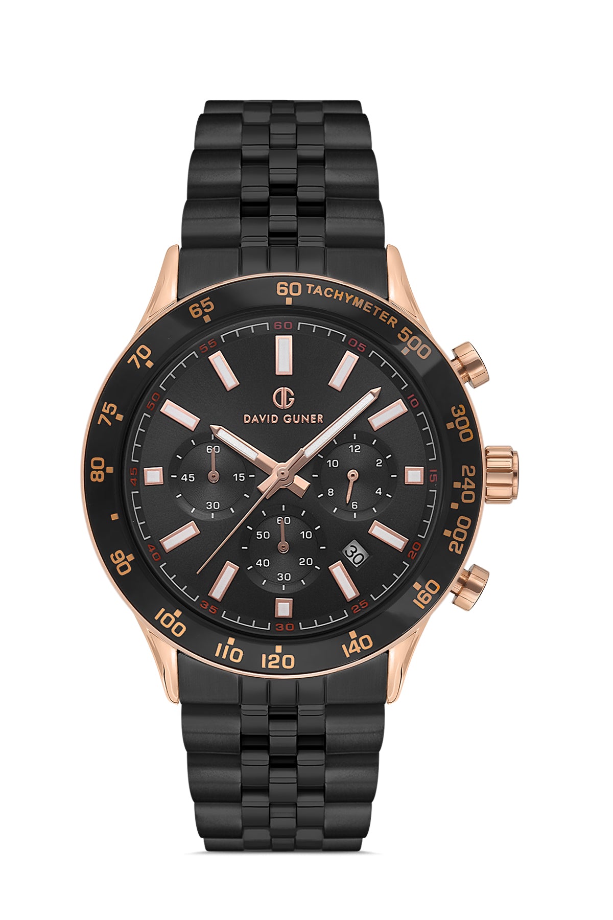 DAVID GUNER Siyah Kadranlı Rose Siyah Kaplama Paslanmaz Masif Çelik Kordonlu Multi Fonksiyonlu Erkek Kol Saati