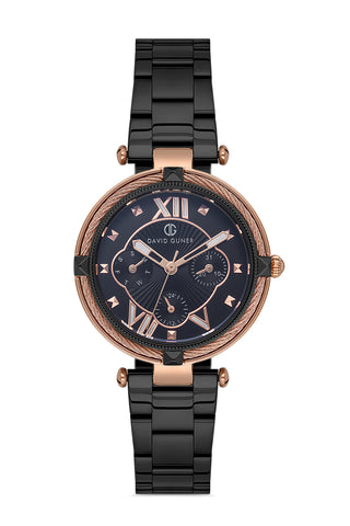 DAVID GUNER ROSE SİYAH KAPLAMALI SİYAH KADRANLI KADIN KOL SAATİ - DG-8176LA-R2