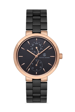 DAVID GUNER ROSE SİYAH KAPLAMALI SİYAH KADRANLI KADIN KOL SAATİ - DG-8222LA-R2