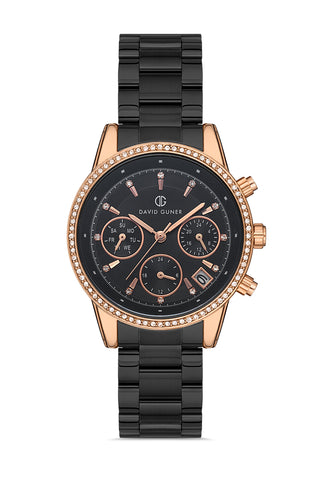 DAVID GUNER ROSE SİYAH KAPLAMALI SİYAH KADRANLI KADIN KOL SAATİ - DG-8301LA-R2