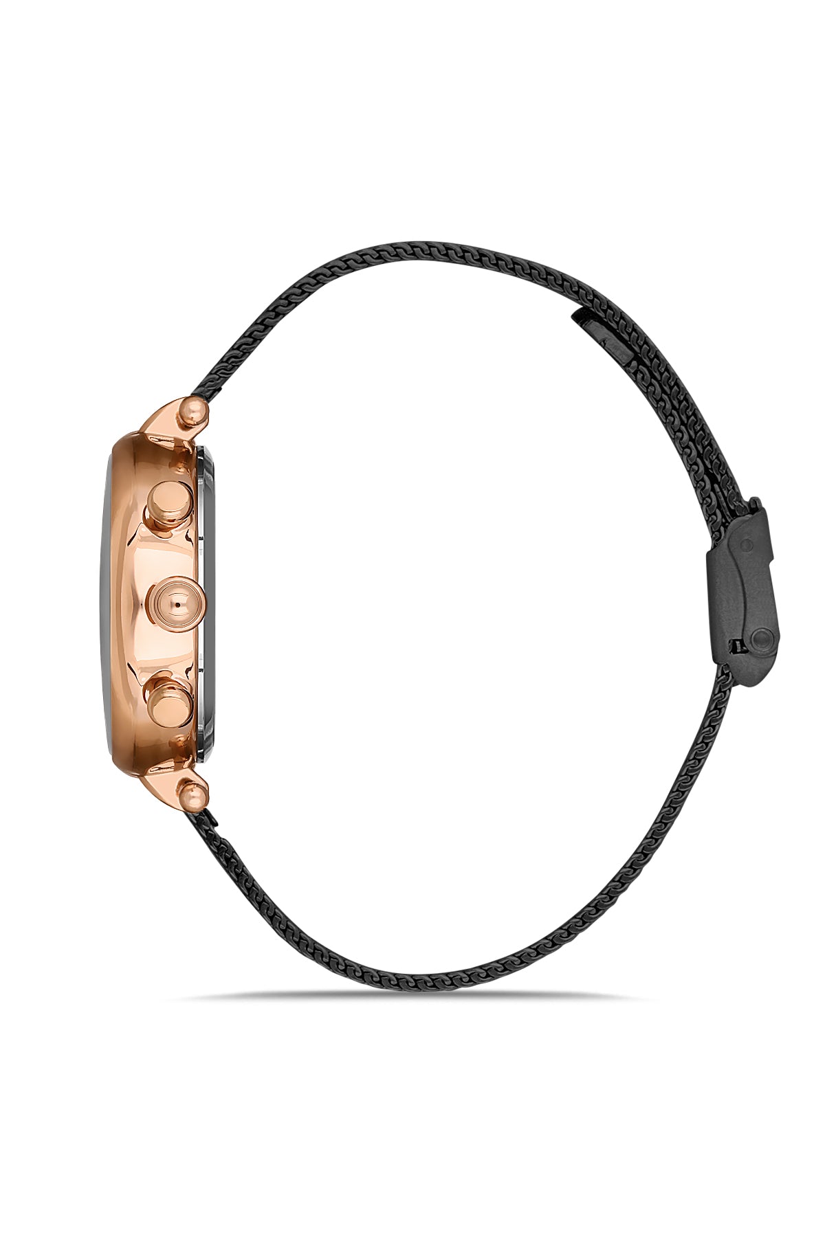 DAVID GUNER Rose Siyah Kaplama Siyah Kadranlı Multi Fonksiyon Çelik Örme Kordonlu Kadın Kol Saati - DG-8319LC-R2