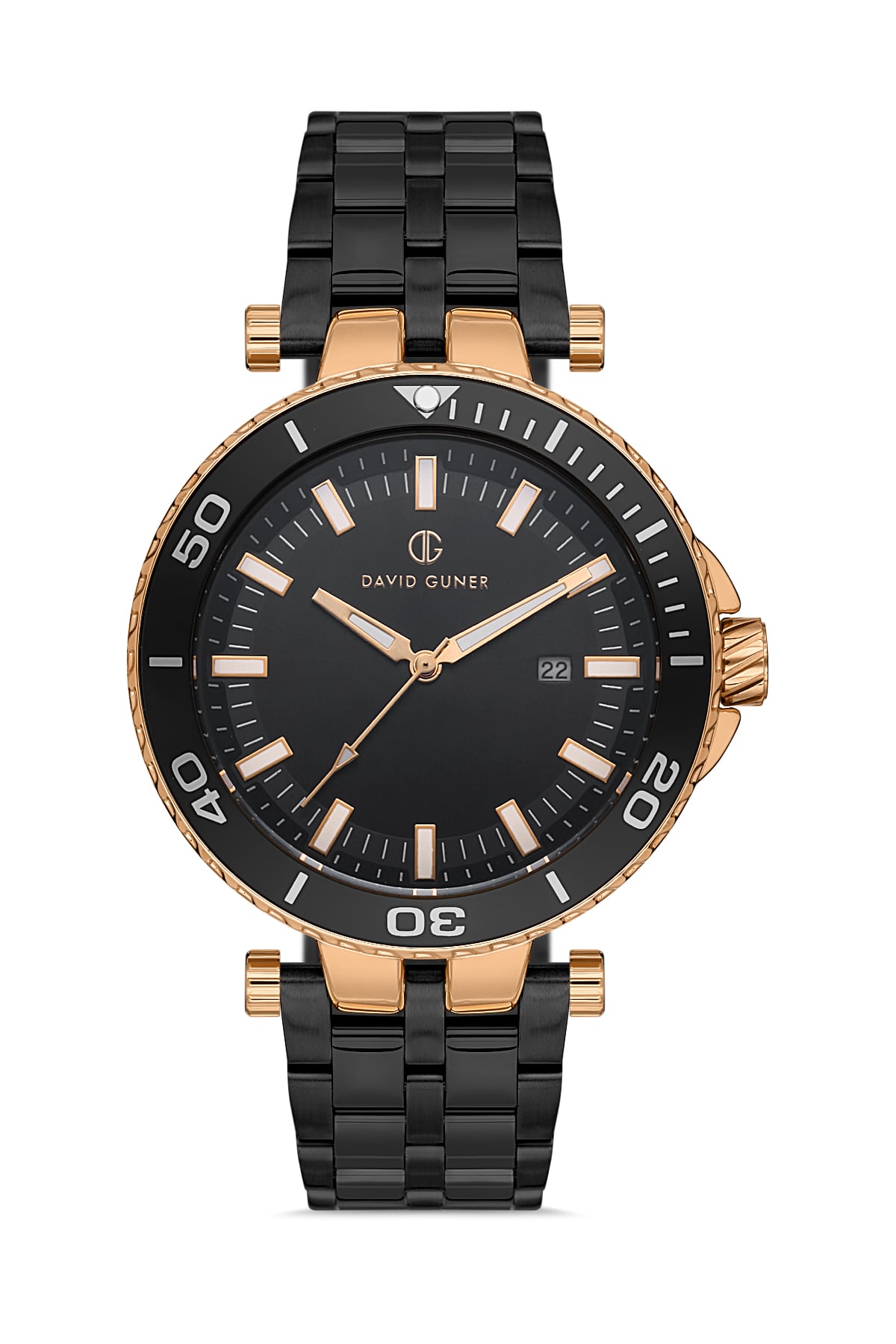 DAVID GUNER Rose Siyah Kaplamalı Siyah Kordonlu Takvimli Erkek Kol Saati - DG-8393GA-R2
