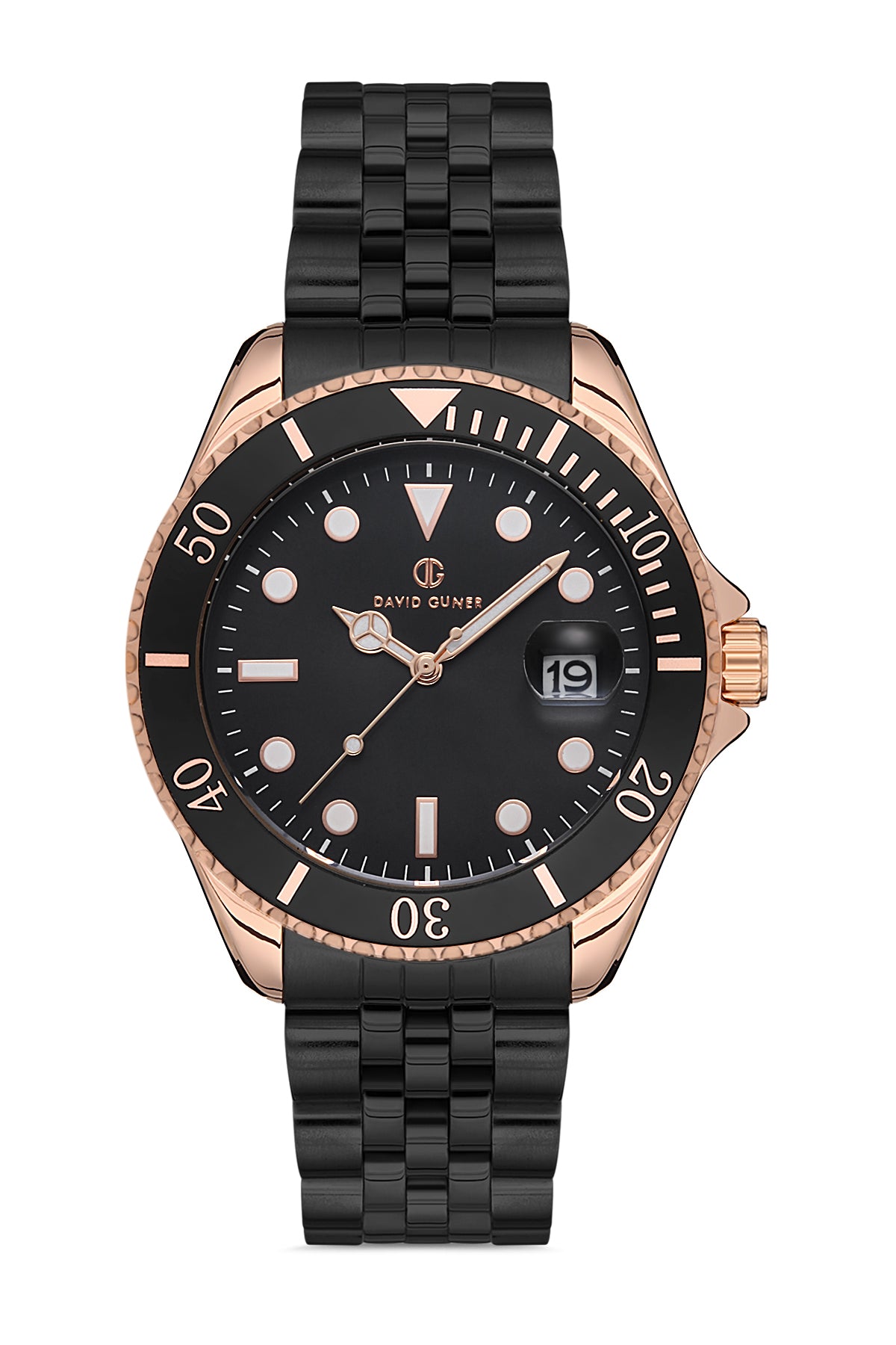 DAVID GUNER Rose Siyah Renk Kaplamalı Siyah Kadranlı Takvimli Erkek Kol Saati - DG-8230GA-R2