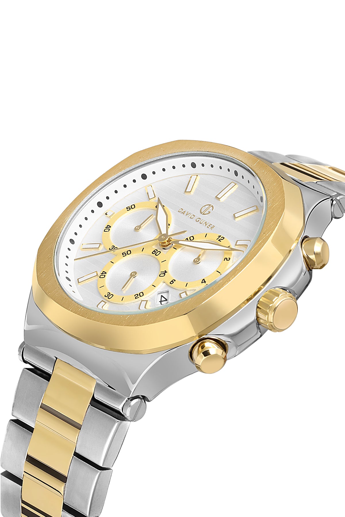 DAVID GUNER Sarı-Beyaz Kadranlı Paslanmaz Masif Çelik Erkek Kol Saati - DG-8522GA-D1