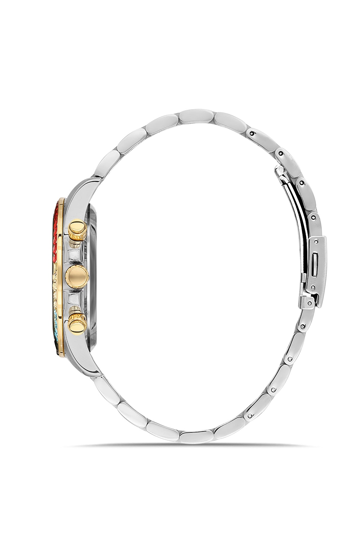 DAVID GUNER Sarı-Beyaz Kaplama Gümüş Kadranlı Multi Fonksiyon Paslanmaz Masif Çelik Uniseks Kol Saati - DG-8678GA-D1