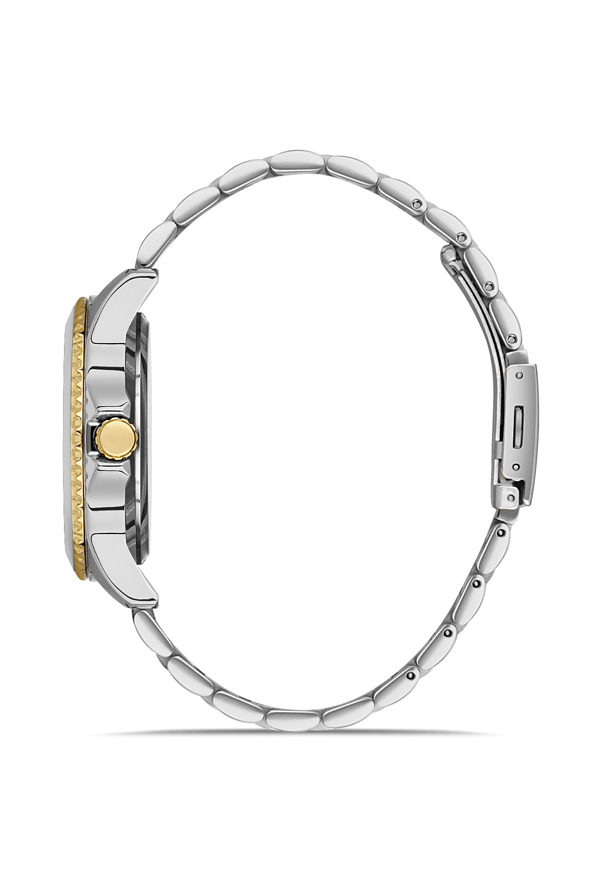 DAVID GUNER Sarı Beyaz Kaplama Mavi Kadranlı Takvimli Paslanmaz Masif Çelik Erkek Kol Saati - DG-8461GA-D3