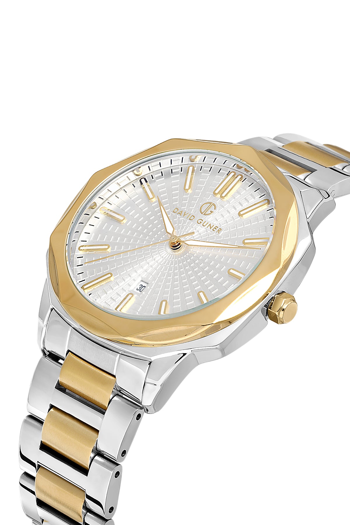DAVID GUNER Yellow and White Coated Calendar Men's Watch