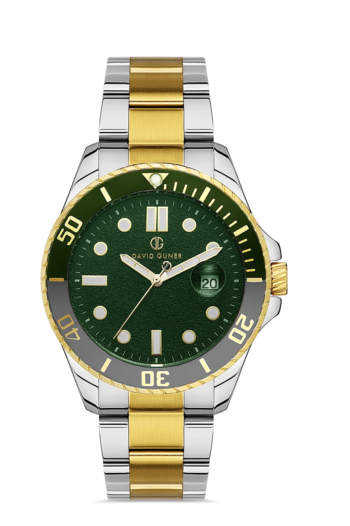 Davıd Guner Yellow and White Coated Green Dial Men's Watch