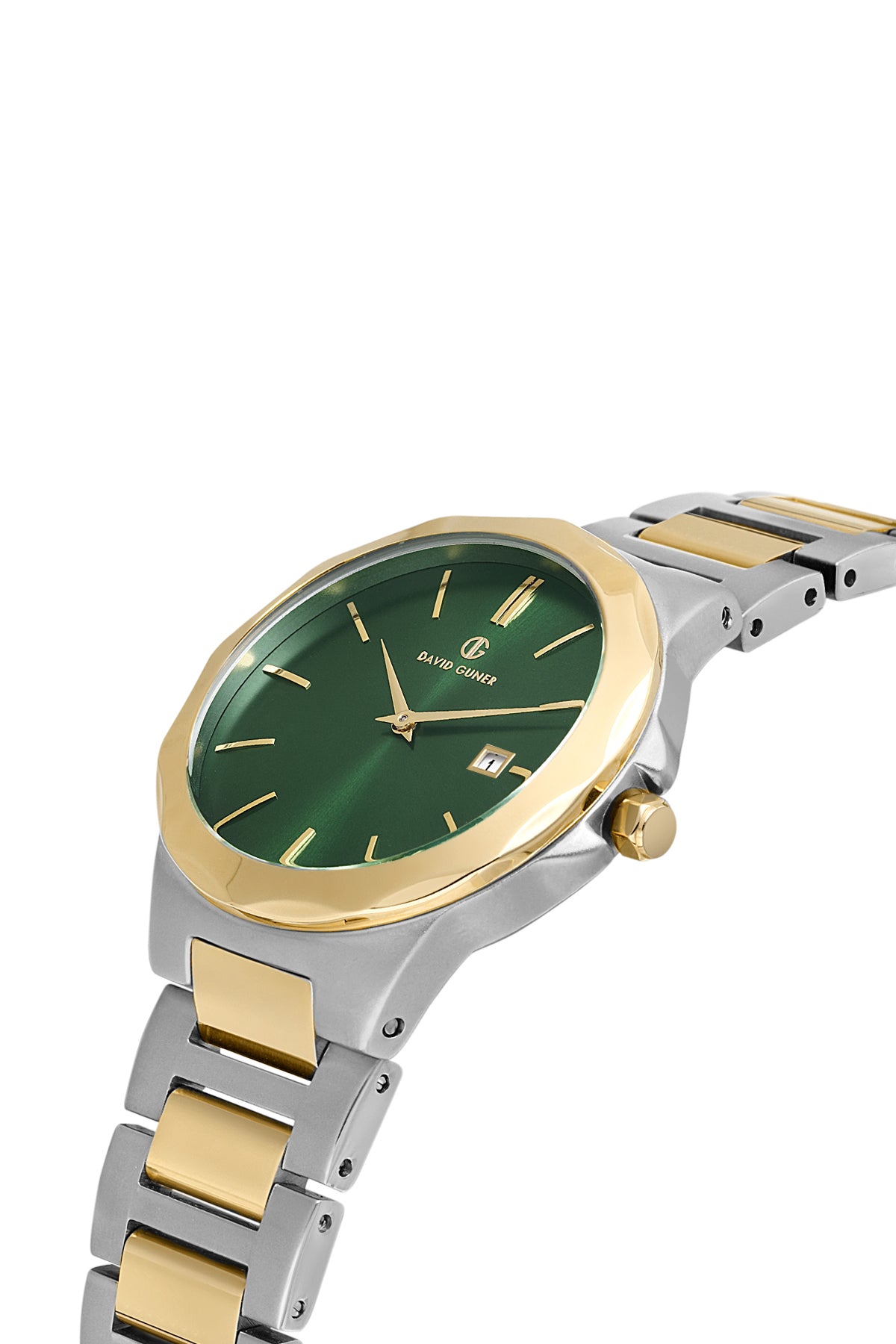 DAVID GUNER Sarı Beyaz Kaplama Yeşil Kadranlı Paslanmaz Masif Çelik Kordonlu Kadın Kol Saati - DG-8421LA-D10
