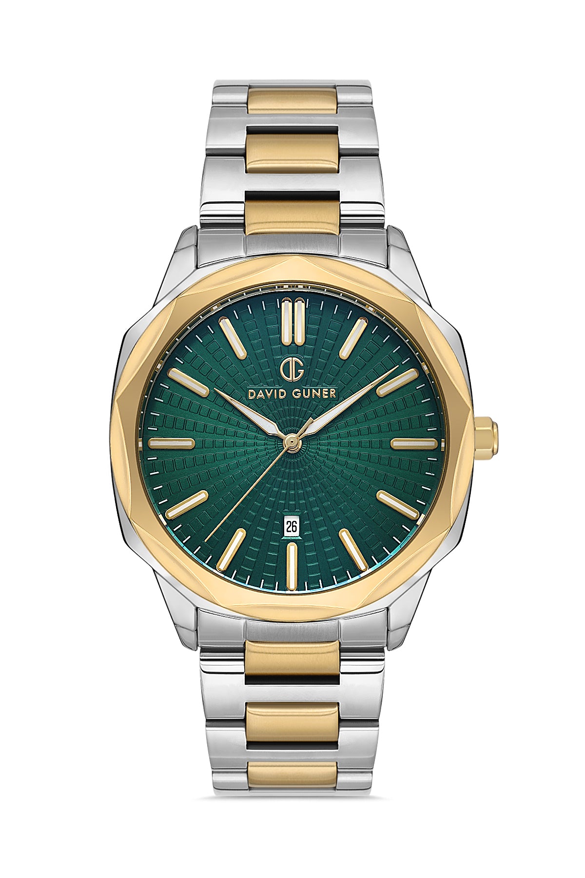 David Guner Yellow and White Coated Green Dial Calendar Men's Watch