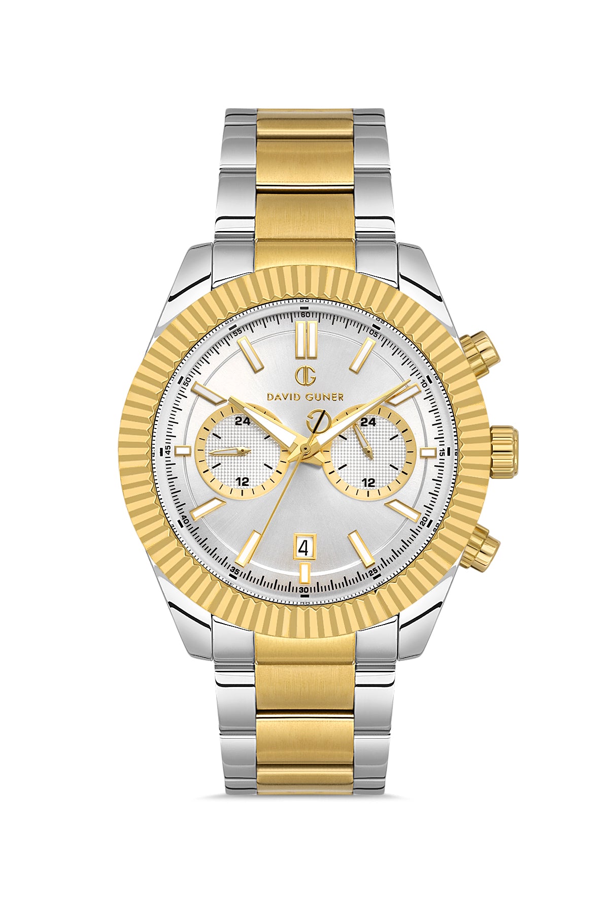 DAVID GUNER Sarı Beyaz Kaplamalı Gümüş Kadranlı Multi Fonksiyonlu Erkek Kol Saati