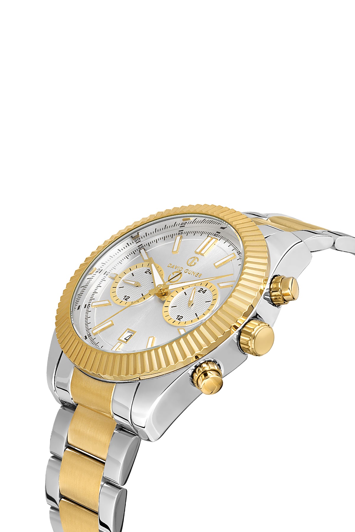 DAVID GUNER Sarı Beyaz Kaplamalı Gümüş Kadranlı Multi Fonksiyonlu Erkek Kol Saati
