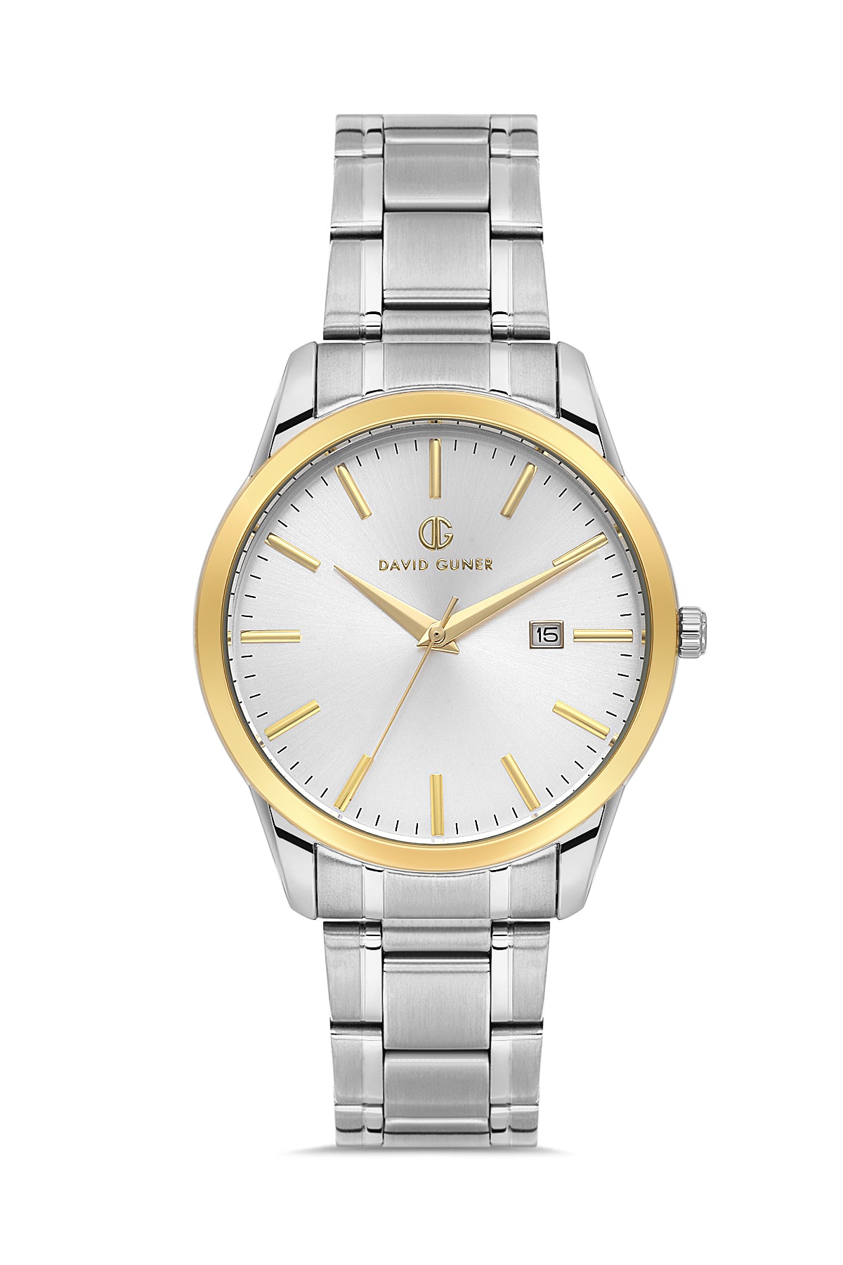 DAVID GUNER Sarı Beyaz Kaplamalı Gümüş Kadranlı Takvimli Erkek Kol Saati
