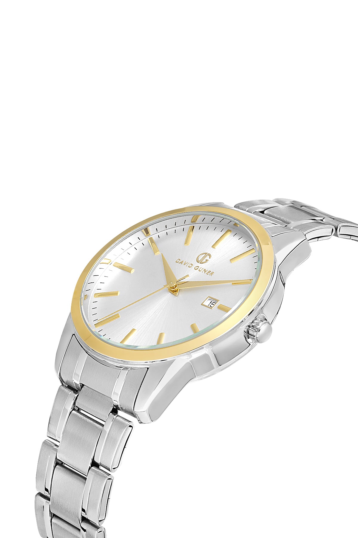 DAVID GUNER Sarı Beyaz Kaplamalı Gümüş Kadranlı Takvimli Erkek Kol Saati