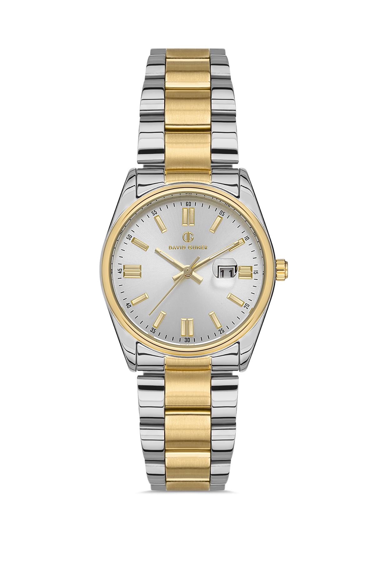 DAVID GUNER Beyaz Kadranlı Sarı Beyaz Kaplama Paslanmaz Çelik Kordonlu Kadın Kol Saati – DG-8391LA-D1