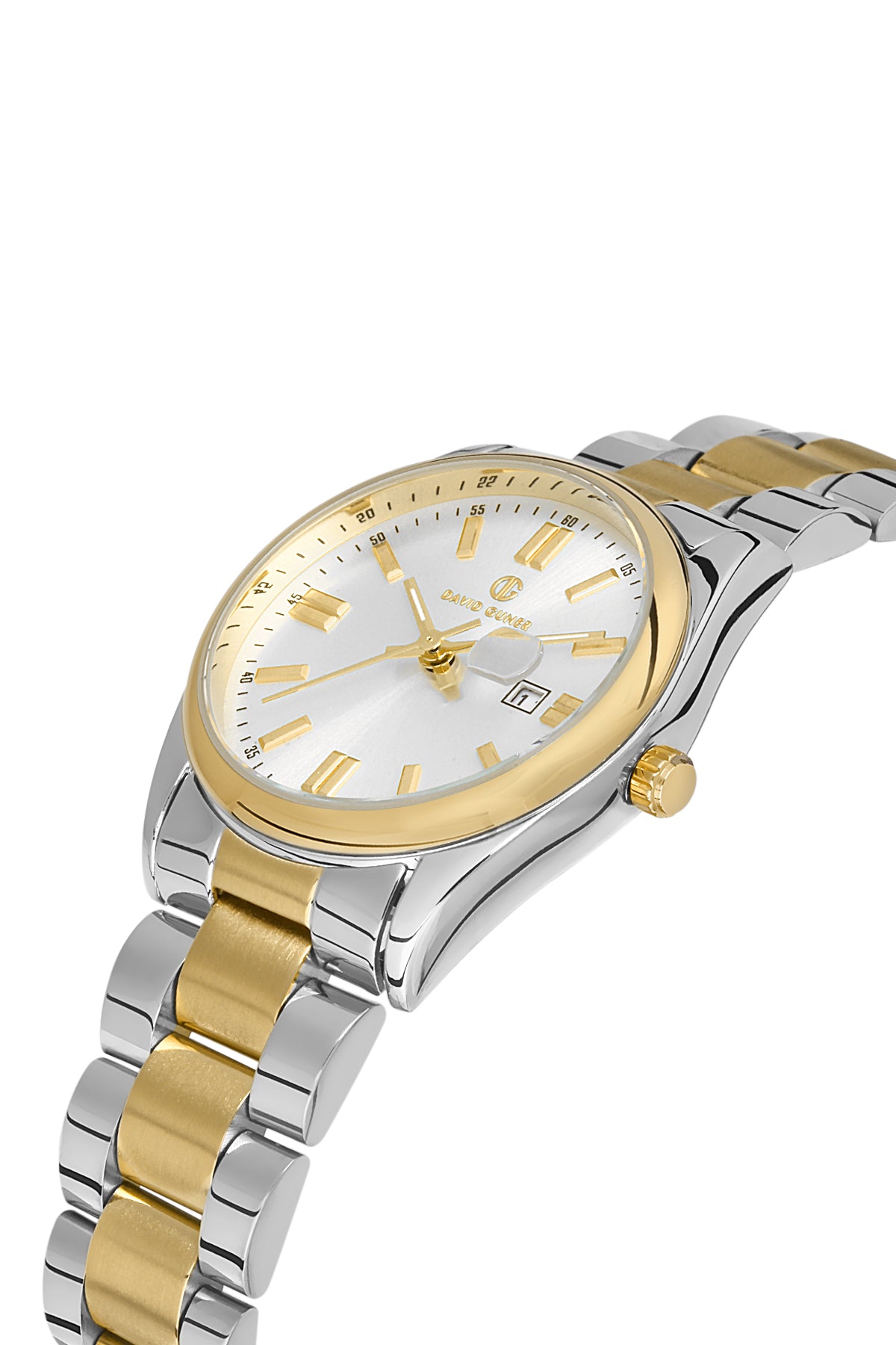 DAVID GUNER Beyaz Kadranlı Sarı Beyaz Kaplama Paslanmaz Çelik Kordonlu Kadın Kol Saati – DG-8391LA-D1