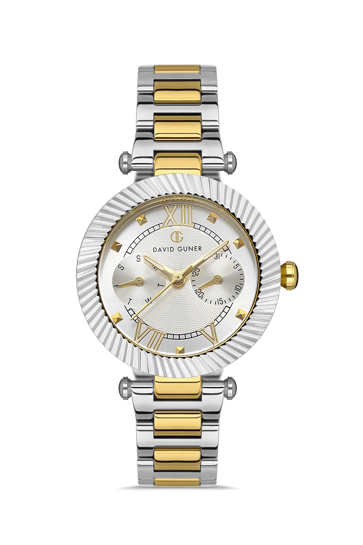 DAVID GUNER Sarı Beyaz Kaplama Beyaz Kadranlı Paslanmaz Masif Çelik Kordonlu Kadın Kol Saati - DG-8415LA-D1