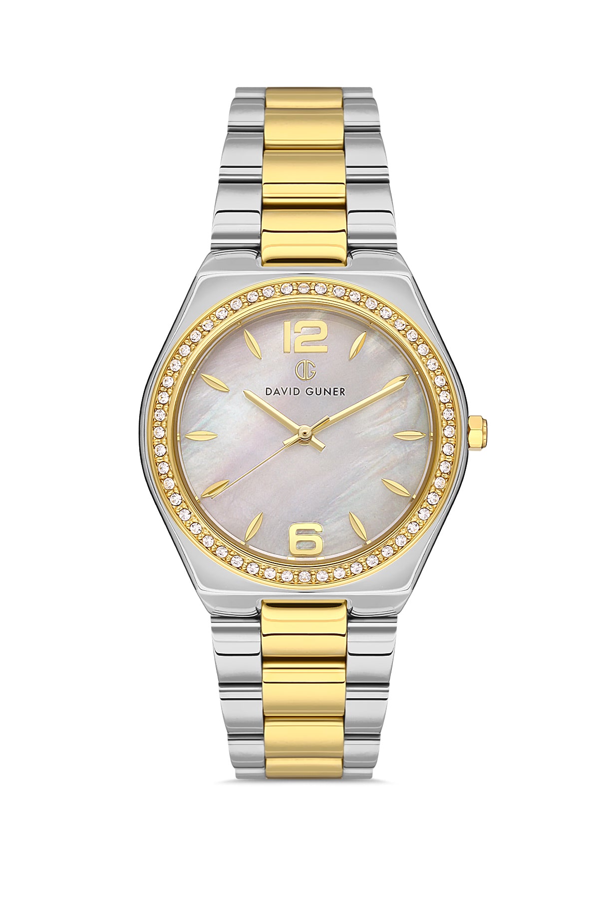 DAVID GUNER Sarı Beyaz Kaplama Gümüş Kadranlı Düz Paslanmaz Masif Çelik Kadın Kol Saati - DG-8472LA-D1