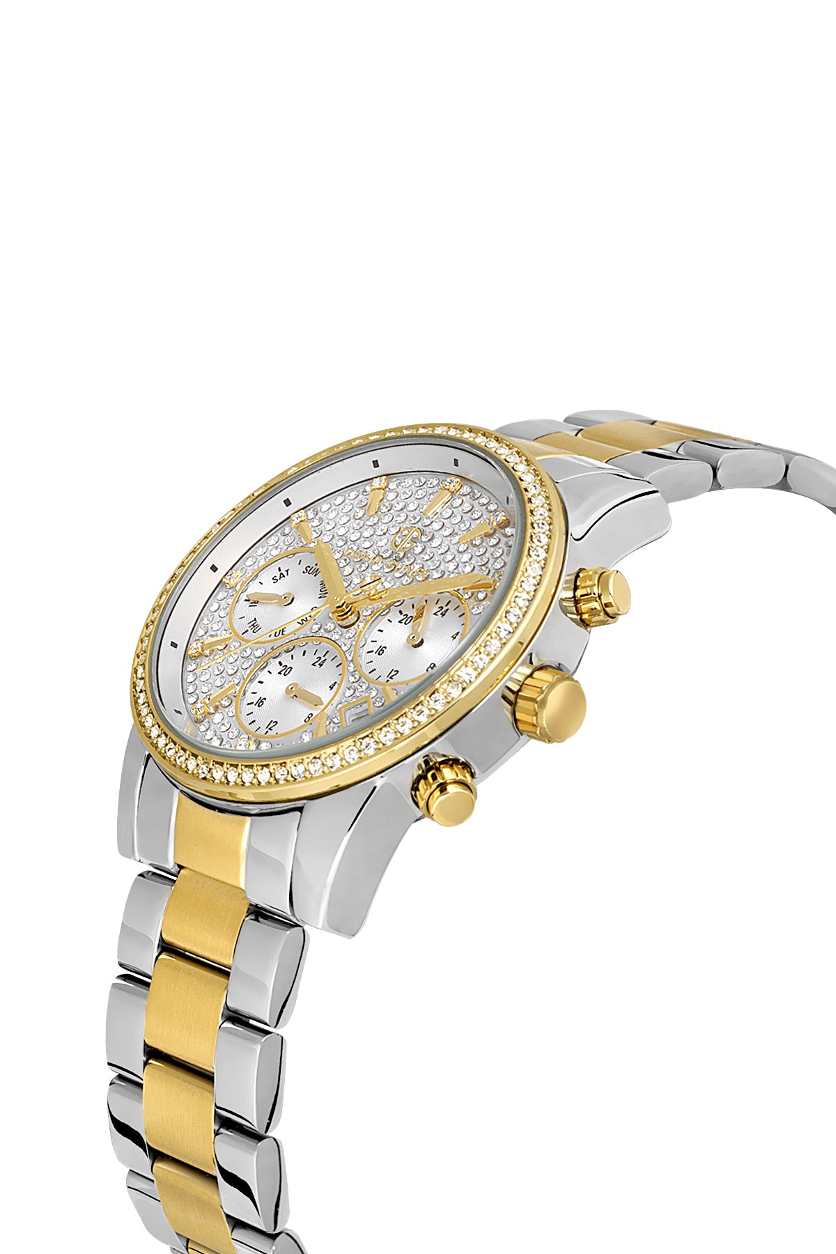 DAVID GUNER Gümüş Kadranlı Sarı Beyaz Kaplama Paslanmaz Masif Çelik Kordonlu Multi Fonksiyonlu Kadın Kol Saati