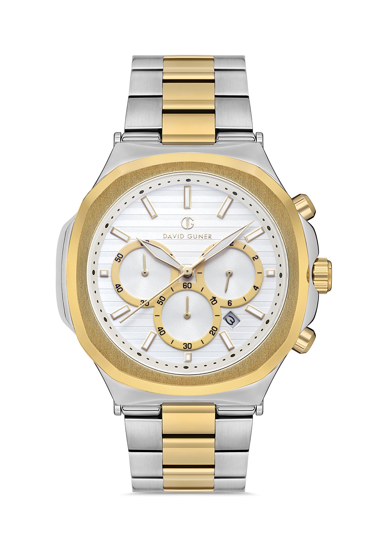 DAVID GUNER Sarı-Beyaz Kadranlı Paslanmaz Masif Çelik Erkek Kol Saati - DG-8522GA-D1