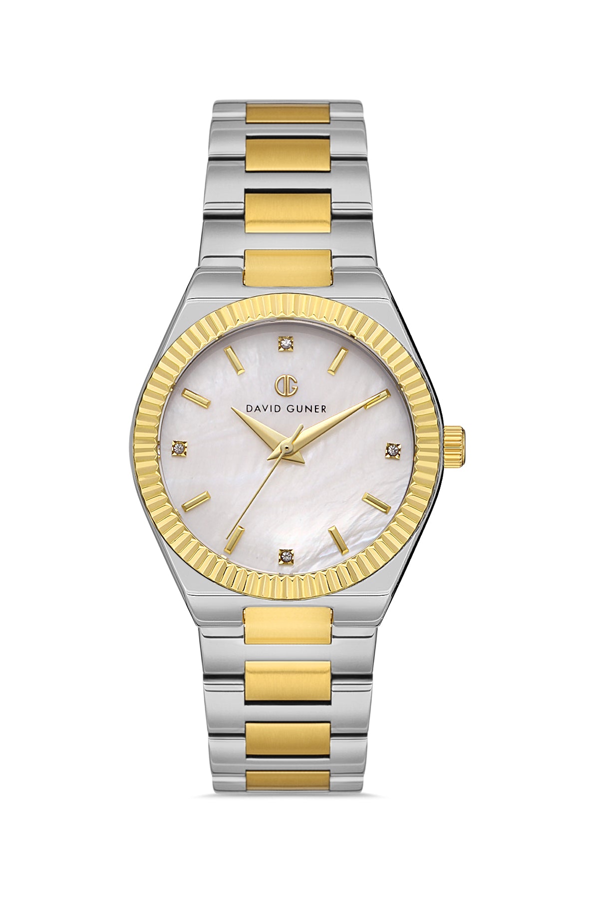DAVID GUNER Yellow White Coated Silver Dial Women's Watch