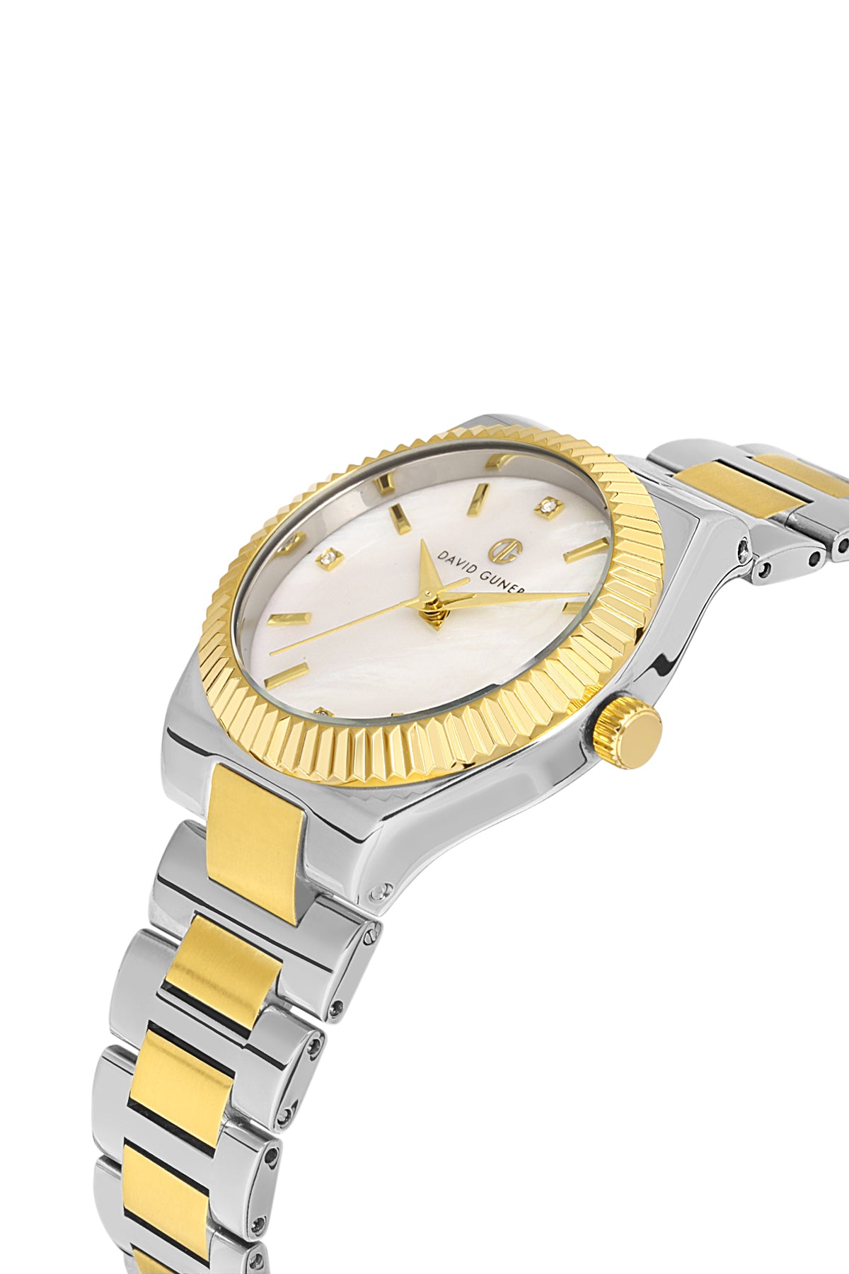 DAVID GUNER Yellow White Coated Silver Dial Women's Watch