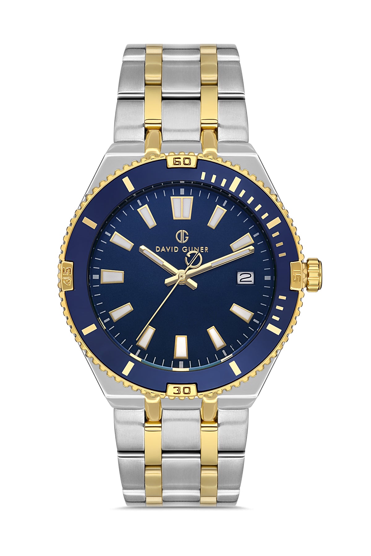 DAVID GUNER Takvimli Sarı Gümüş Kaplamalı Lacivert Kadranlı Erkek Kol Saati - DG-8418GA-D3