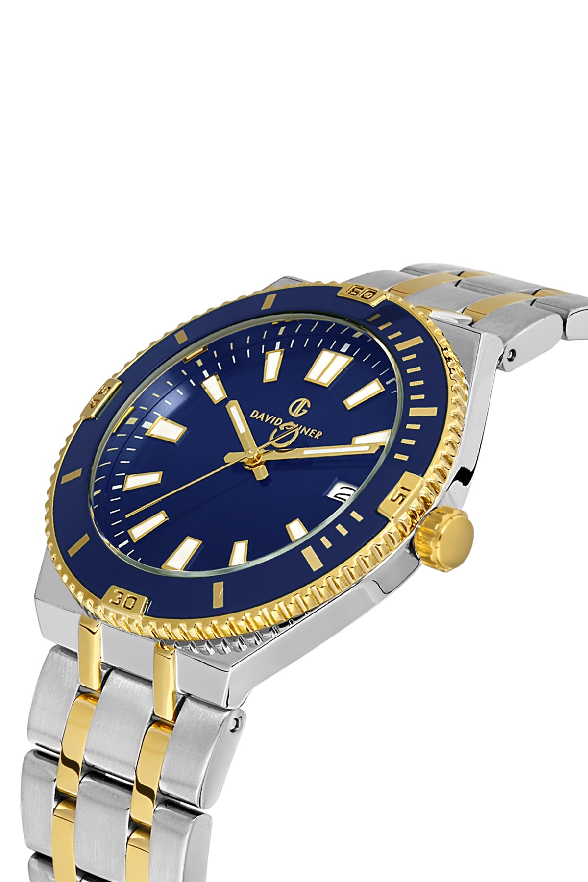 DAVID GUNER Takvimli Sarı Gümüş Kaplamalı Lacivert Kadranlı Erkek Kol Saati - DG-8418GA-D3