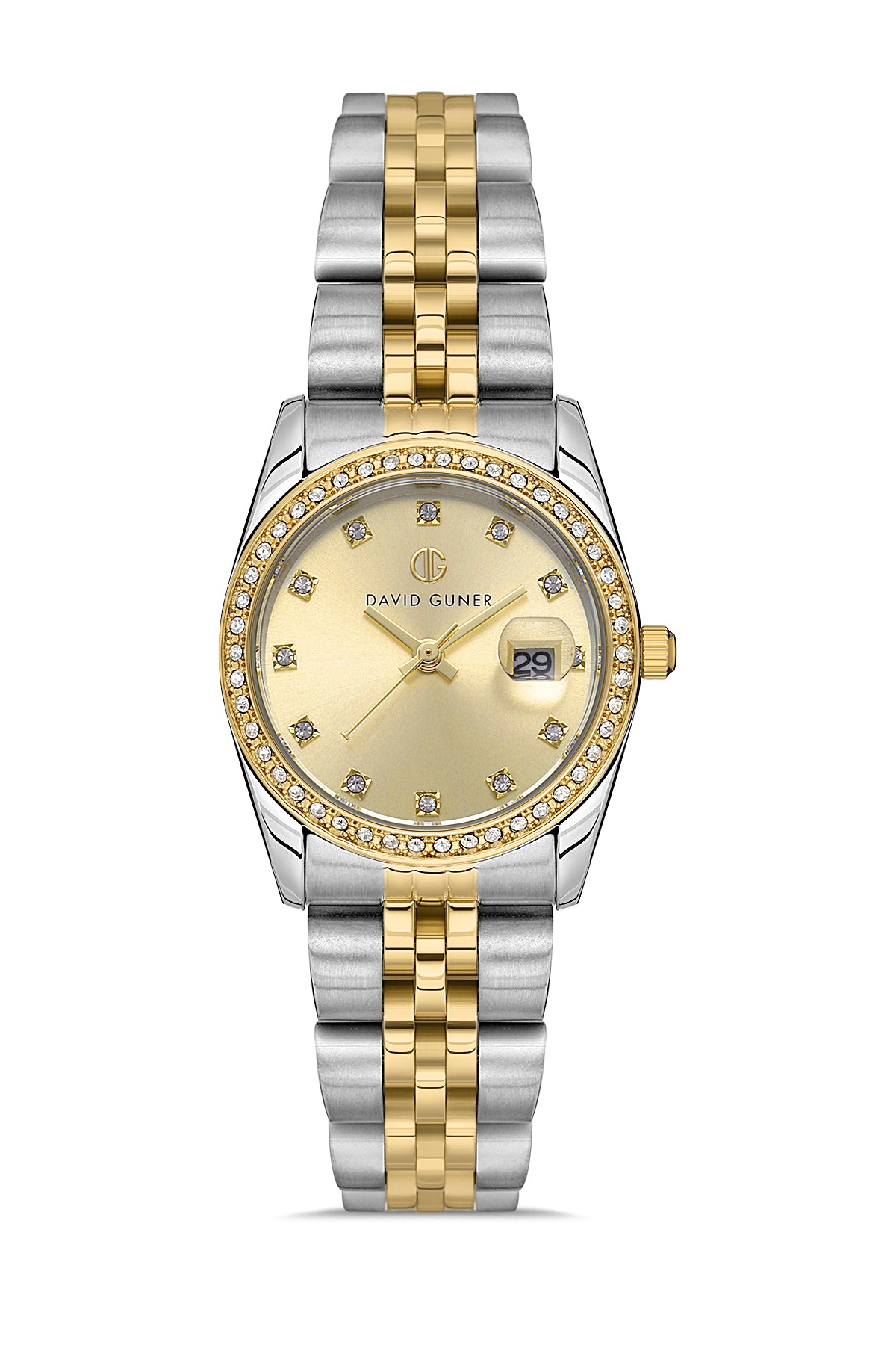 DAVID GUNER SARI BEYAZ KAPLAMALI SARI KADRANLI KADIN KOL SAATİ DG-8635LA-D4
