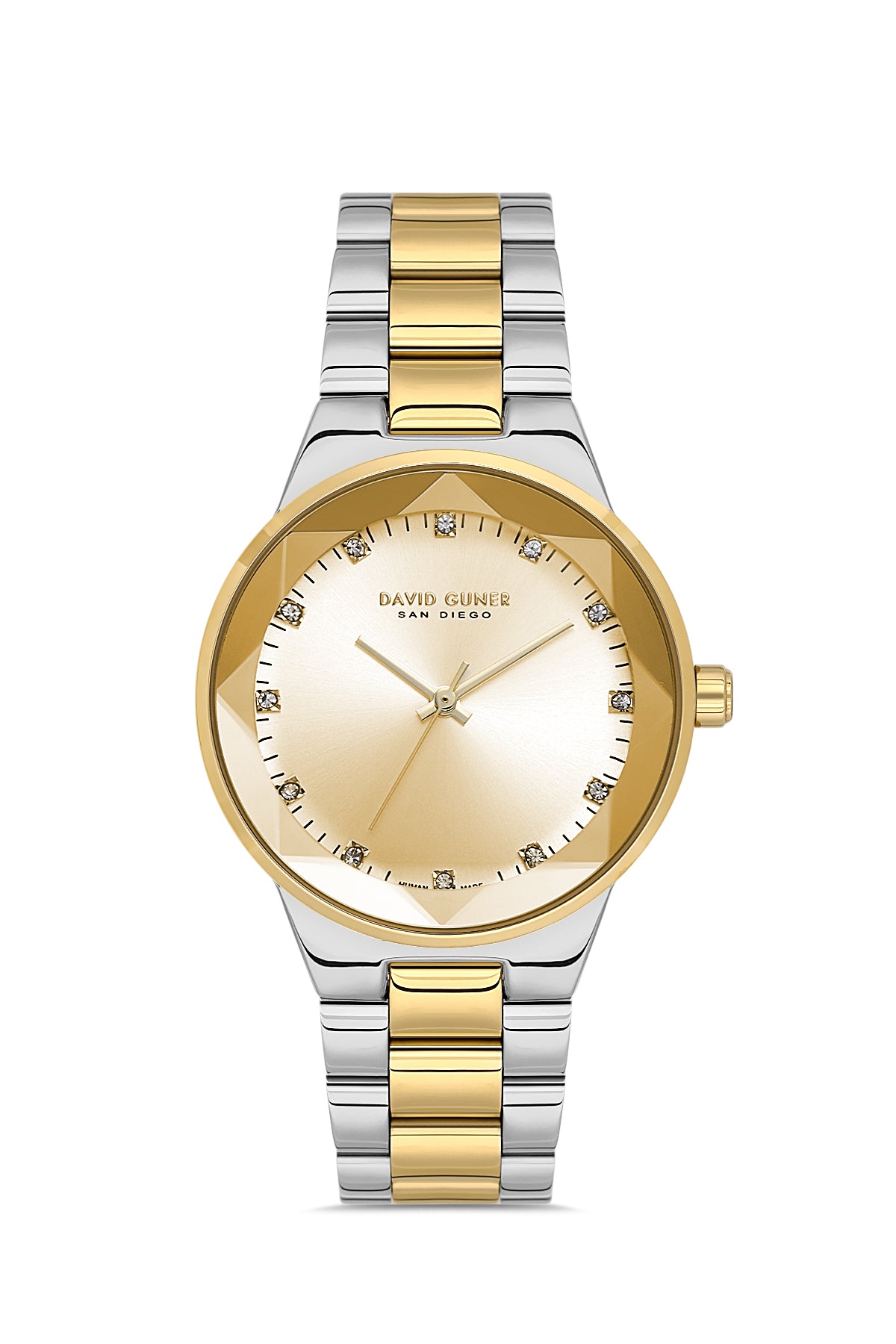 DAVID GUNER SARI BEYAZ KAPLAMALI SARI KADRANLI KADIN KOL SAATİ DG-8909LA-D4
