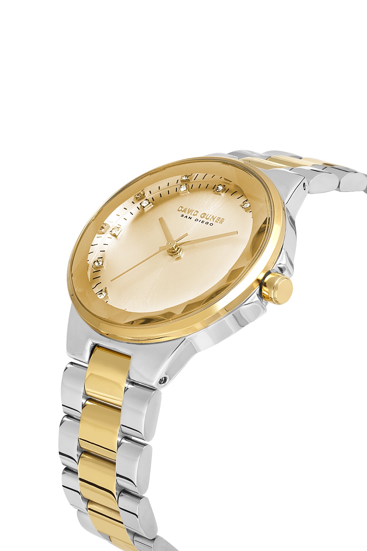 DAVID GUNER SARI BEYAZ KAPLAMALI SARI KADRANLI KADIN KOL SAATİ DG-8909LA-D4