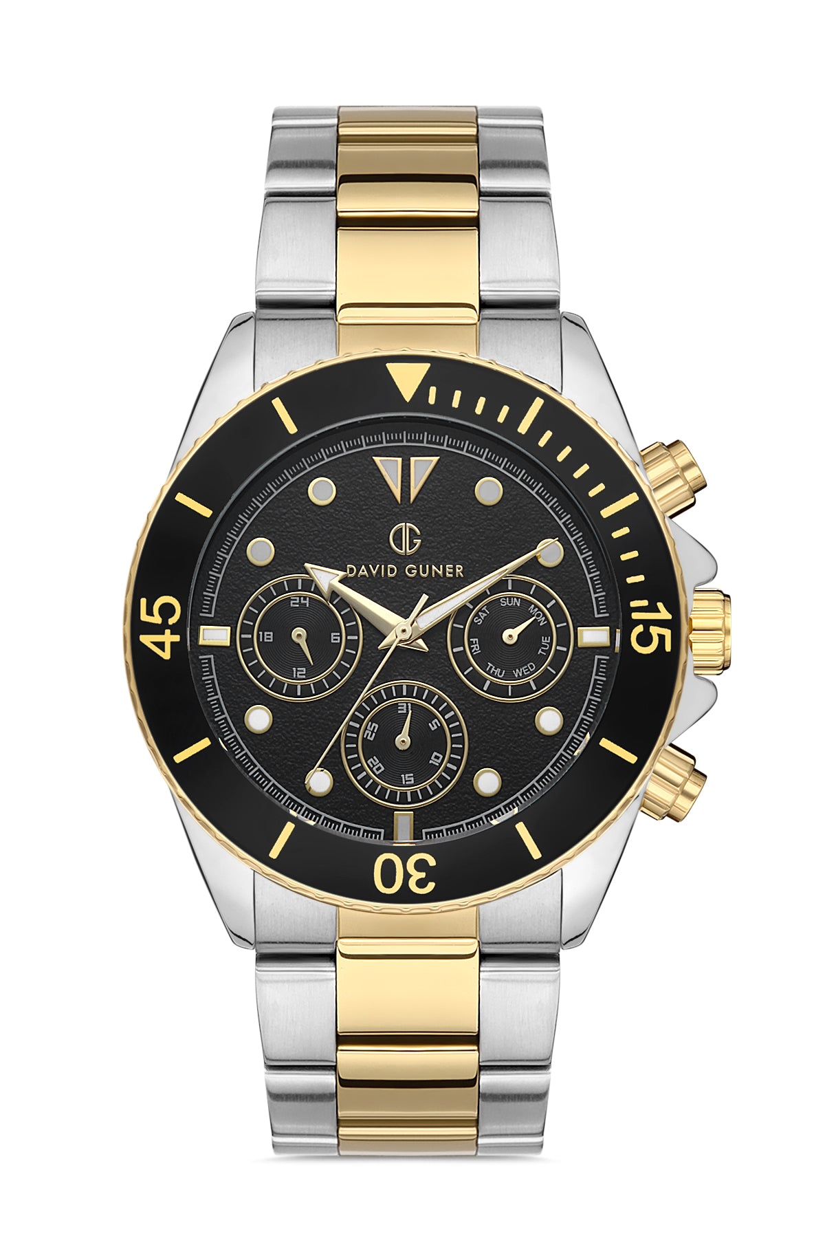 DAVID GUNER Siyah Kadranlı Sarı-Gümüş Kaplamalı Erkek Kol Saati - DG-8252GA-D2