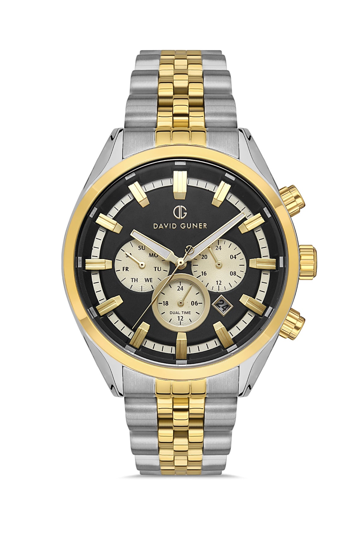 DAVID GUNER SARI BEYAZ KAPLAMALI SİYAH KADRANLI ERKEK KOL SAATİ DG-8402GA-D2