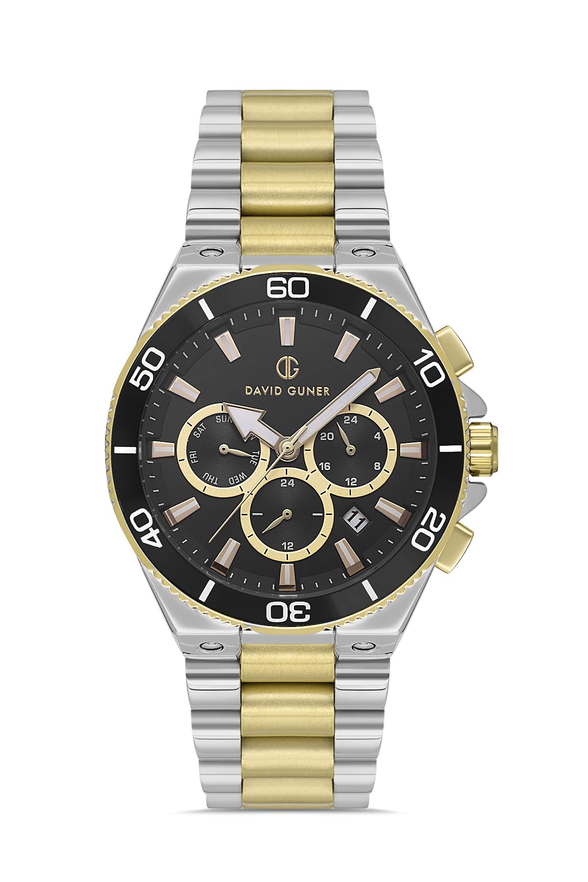 DAVID GUNER SARI BEYAZ KAPLAMALI SİYAH KADRANLI ERKEK KOL SAATİ DG-8654GA-D2