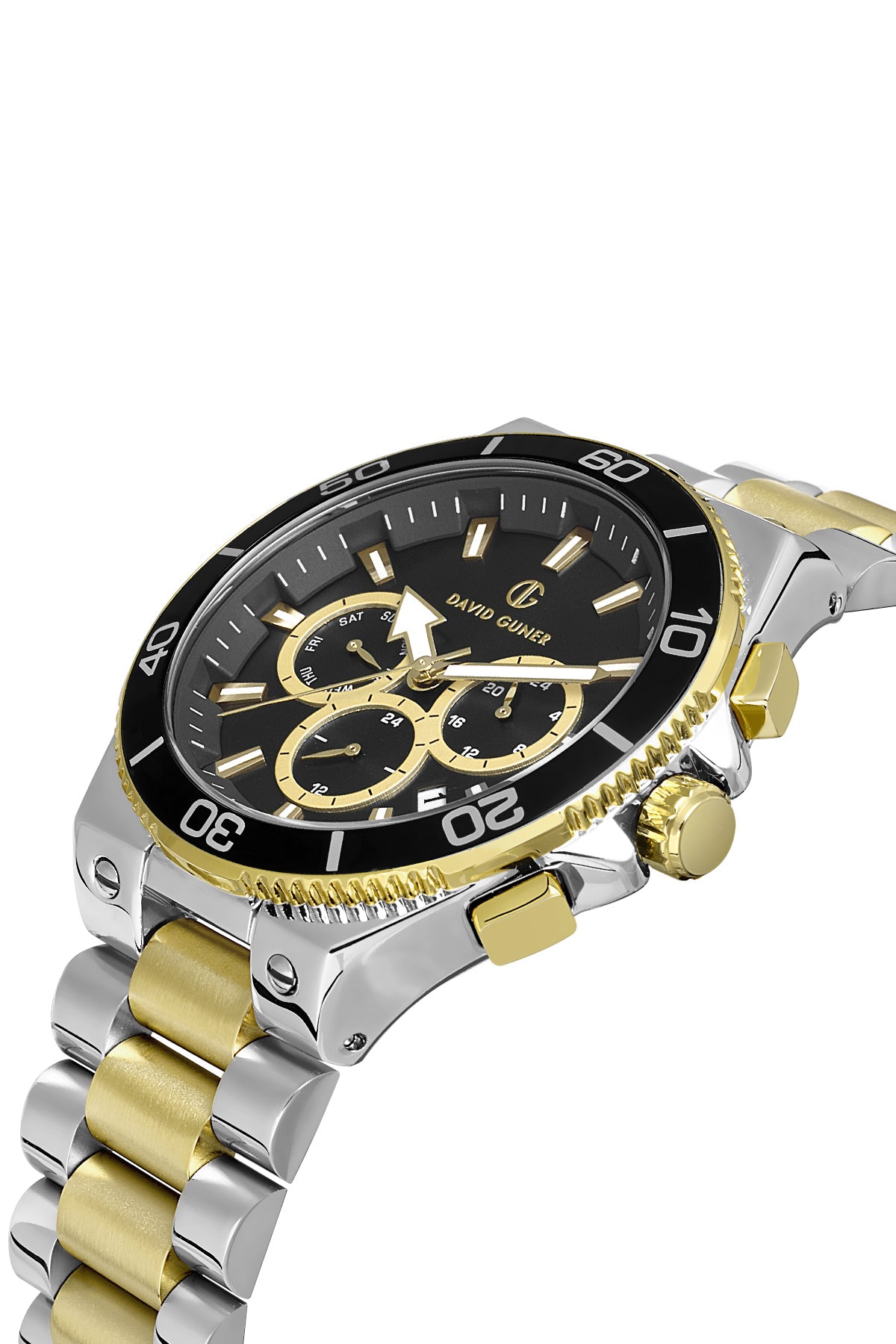 DAVID GUNER SARI BEYAZ KAPLAMALI SİYAH KADRANLI ERKEK KOL SAATİ DG-8654GA-D2
