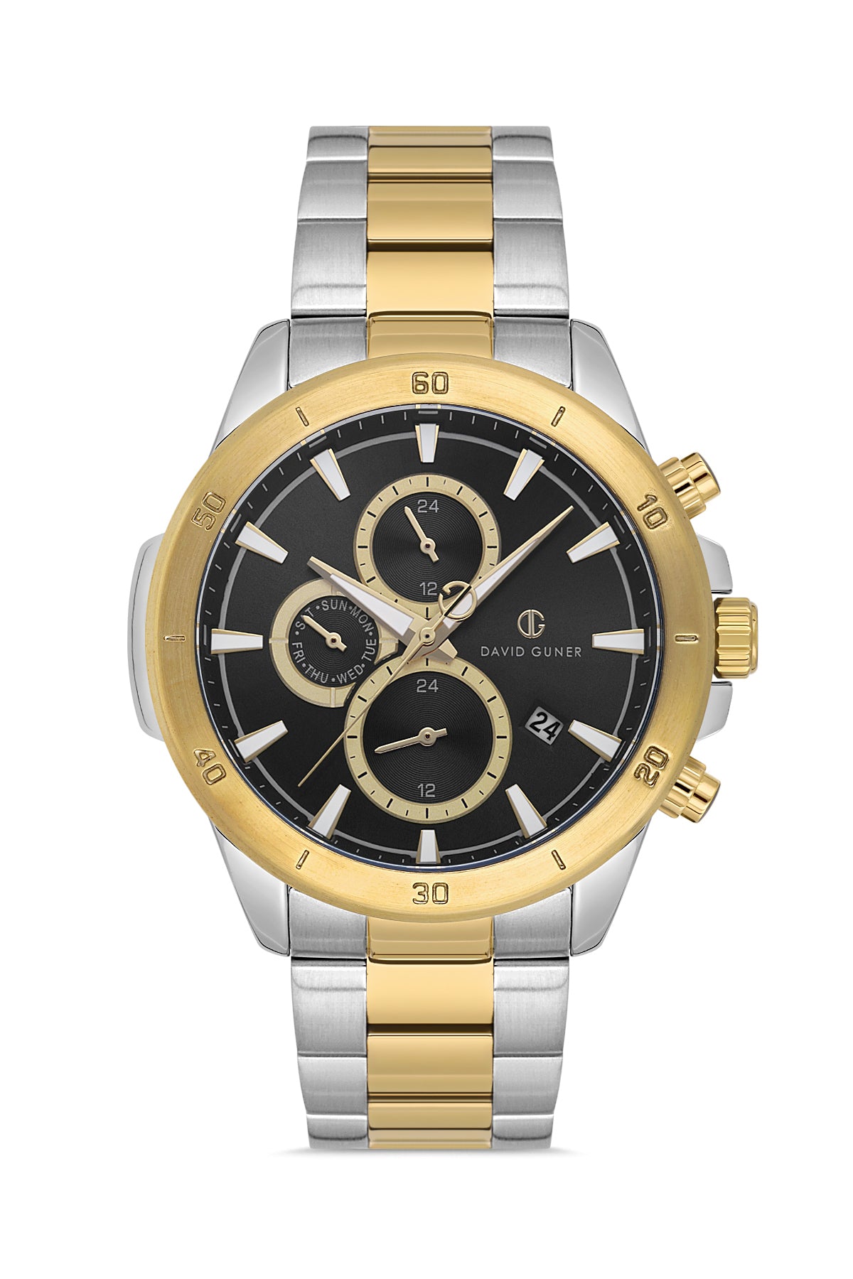 DAVID GUNER SARI BEYAZ KAPLAMALI SİYAH KADRANLI ERKEK KOL SAATİ - DG-8742GA-D2