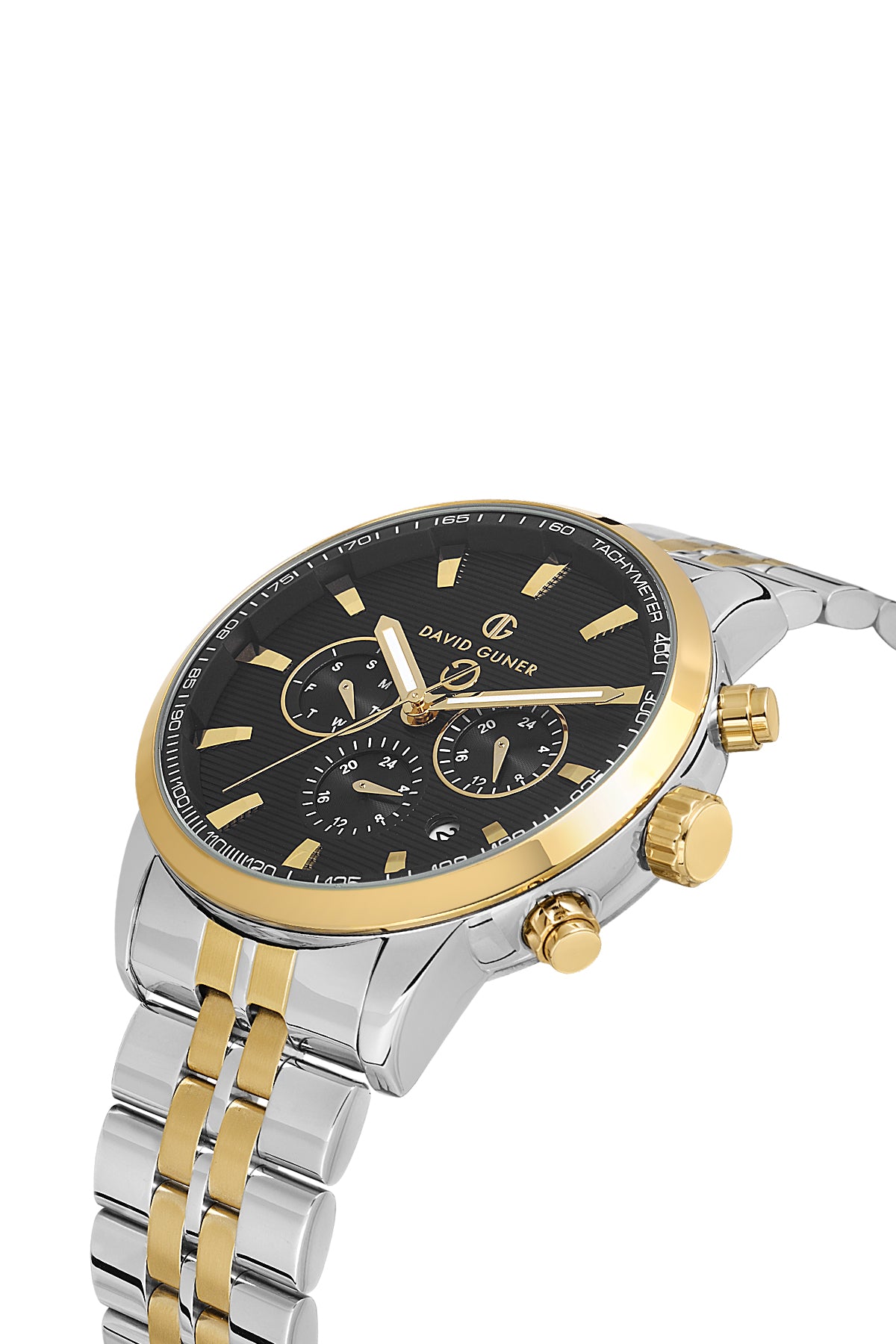 DAVID GUNER SARI BEYAZ KAPLAMALI SİYAH KADRANLI ERKEK KOL SAATİ DG-8836GA-D2