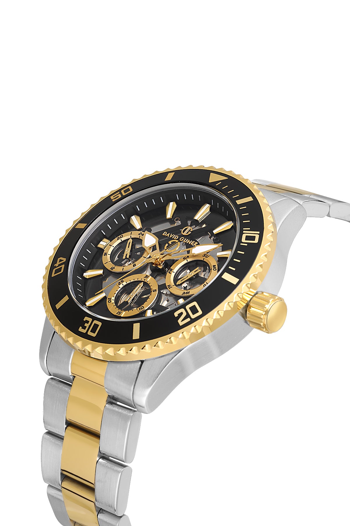 DAVID GUNER Sarı Beyaz Kaplama Siyah Kadranlı Multi Fonksiyonlu Erkek Kol Saati - DG-8851GA-D2
