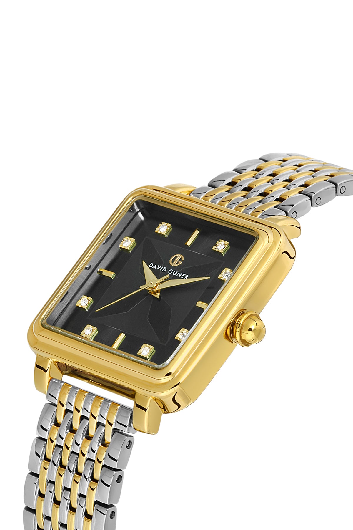 DAVID GUNER Sarı Beyaz Kaplama Siyah Kadranlı Düz Paslanmaz Masif Çelik Kadın Kol Saati - DG-8471LA-D2